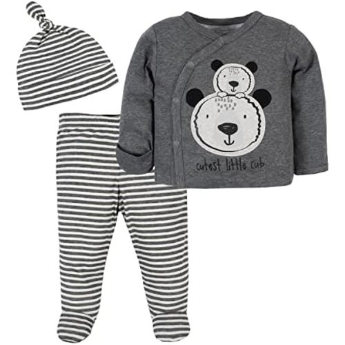 Gerber unisex-baby Newborn Hospital Outfit Shirt, Footed Pant and Cap