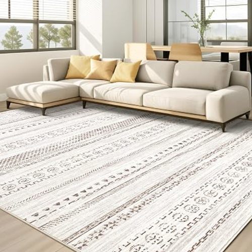 kakania Washable 8x10 Area Rug for Living Room: Boho Geometry Home Decor