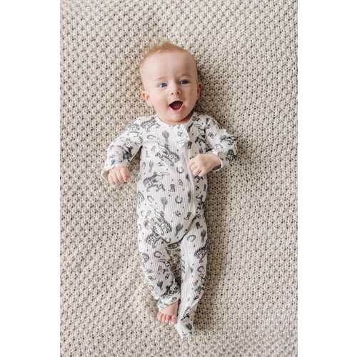 Cowboy Print Baby Zipper Romper: Western Horse Footed Pajamas, Jammies, Zipper Sleeper