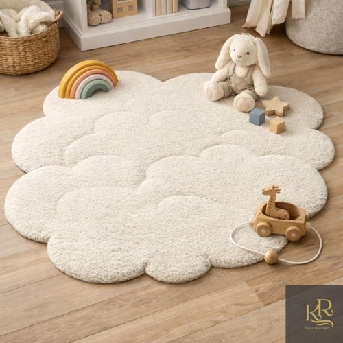 Luxury Ivory Cloud Shape Kids Rug   Soft Hand Tufted Carpet for Nursery  Playroom And Modern Kids Room Decor