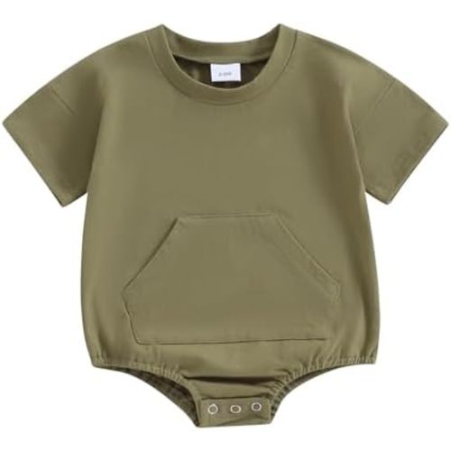 Newborn Infant Baby Boys Girls Clothes Bubble Romper Pocket Short Sleeve Oversize Bodysuit