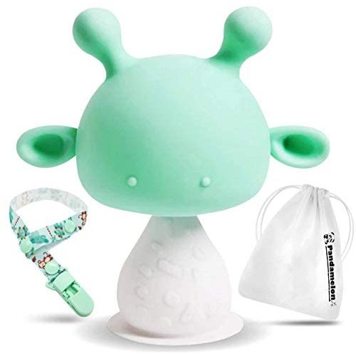 Silicone Baby Teething Toys Infant Rattling Teether Soothing Pacifier, BPA Free Teethers, Mushroom Teether ( Green)