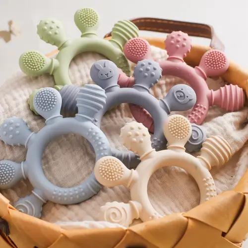 1pc Silicone Teether,Food Grade Baby 0-12 Toys,Teething Ring Sensory Toys for Toddlers,Silicone Animal Soothing Toys Accessories - AliExpress