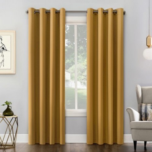 54"x95" Sun Zero Blackout Kenneth Energy Saving Grommet Curtain Panel Gold: Modern Thermal Insulated Noise Reduction