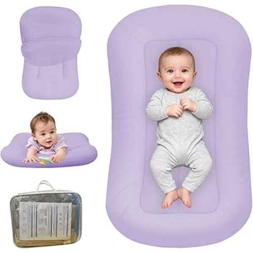 Baby Lounger for Newborn, Bionic Design Baby Lounger, Soft Organic Cotton Breathable Lounger for Infants 0-18 Months (Purple)