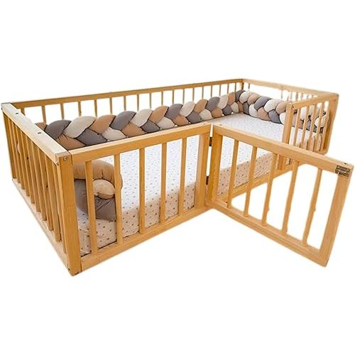 Montessori Floor Bed with Door for Toddler Crib Size 27.5'' x 53'' | Pine Wood Natural Solid Frame Beds | Sturdy Design Floor Bed Frame for Boy and Girls (Crib, Height : 19 Inches)