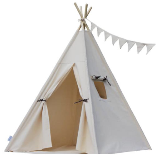 Organic Canvas Teepee Bundle with Poles,LED Light,Flags Banner and Storage Bag,Tipi, Kids Room Decor