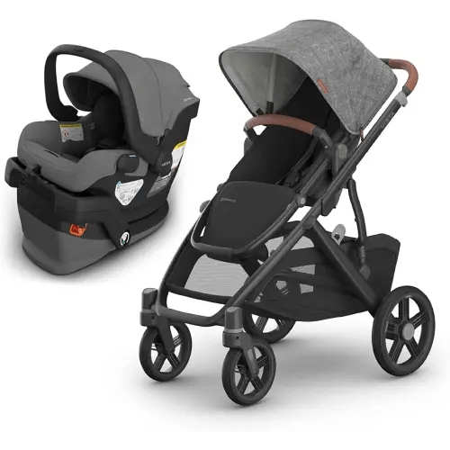 UPPAbaby Vista V3 Stroller + Mesa V3 Car Seat Travel System Combo – Toddler Seat, Bumper Bar, Bug and Rain Shields, Car Seat Base, and Infant Insert Included – Greyson (Charcoal Mélange)