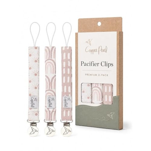 Copper Pearl Pacifier Clip 3-Pack: Premium Knit Binky Holders for Baby Girls and Boys - Stylish Stainless Steel Pacifier Accessory - Prevents Floor Drops - Bliss