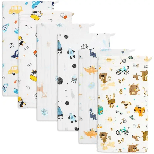 Baby Burp Cloths Muslin Washcloths 6Pack - Muslin Burp Cloths Hanky Large 20''x10'' Extra Soft Absorbent Baby Burp Rags for Newborn 100% Cotton for Boys Girls Gift 6 Layers Machine Washable
