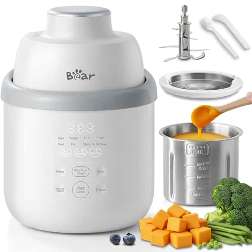 Bear All-Stainless Steel Baby Food Maker, NutriEase 3-Stage Texture, OneStep Baby Food Processor Puree Maker, Preset Function, Self-Clean&Dishwasher safe, Effortless Healthy Homemade Baby Food,Upgrade
