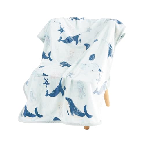 TILLYOU Toddler Flannel Blanket - Warm and Cozy Baby Blanket for Boys and Girls, Smooth and Creamy Blanket, Cute and Lightweight, 40×50 inches, Whale