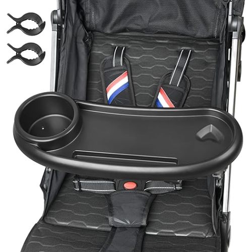 3-in-1 Universal Stroller Snack Tray with Cup Holder and Phone Holder Baby Stroller Hooks for Bags Perfect for Shopping Grocery Bag and Stroller Accessories