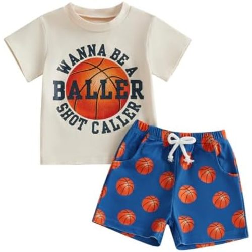 Toddler Baby Boy Summer Clothes Short Sleeve Embroidery Baseball T-shirt & Plaid Shorts Set 2 Piece Outfit