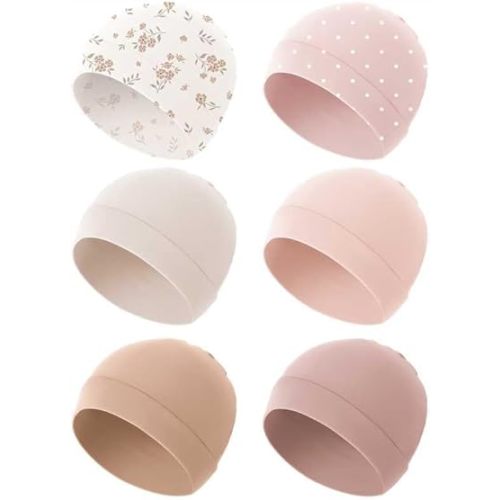 Konssy 6-Pack Baby Beanie Hats for Newborns, Soft Infant Caps for Boys & Girls, 0-6 Months