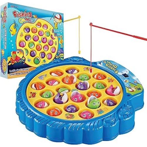 Fishing Game Toy for Kids and Toddlers, Rotating Fish Catching Board Game, Battery Operated Play Set with Music On Off Switch for Quiet Play