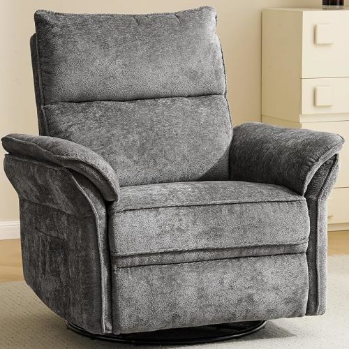 Oversized Rocking Chair Nursery with Massage and Heat, Glider Recliner Nursery Chair with Adjustable Headrest, Power Swivel Rocker Recliner Chair with USB Port, Dark Grey