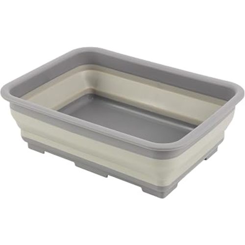 Collapsible Bucket for Cleaning - 7.27L Foldable Wash Bin Dish Tub - Collapsible Wash Basin or Camping Sink for Beach, Tailgating, or Soaking Laundry - Cleaning Supplies by Wakeman (Gray)
