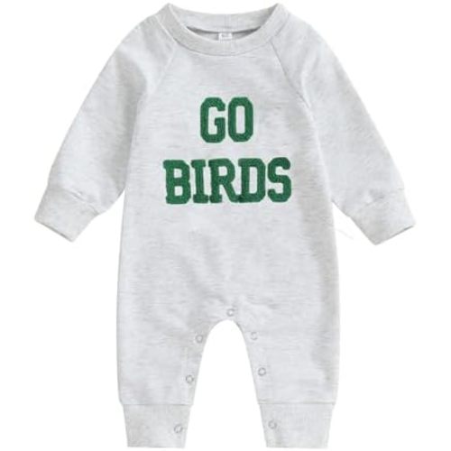 Newborn Baby Boy Girl Fall Winter Clothes Football Go Birds Embroidery Romper Long Sleeve Jumpsuit One Piece Outfit
