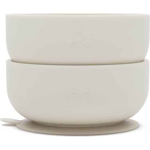 Lalo Suction Bowls - 2 Pack, 100% Silicone Non-Toxic BPA-Free Baby Bowls with Suction Base To Prevent Accidental Tip-Overs - Silicone Bowls For Babies And Toddlers - Oatmeal