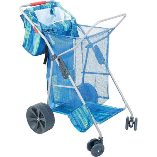 Rio Beach Wonder Wheeler Deluxe Utility, Lawn, and Beach Foldable Cart, Blue Print