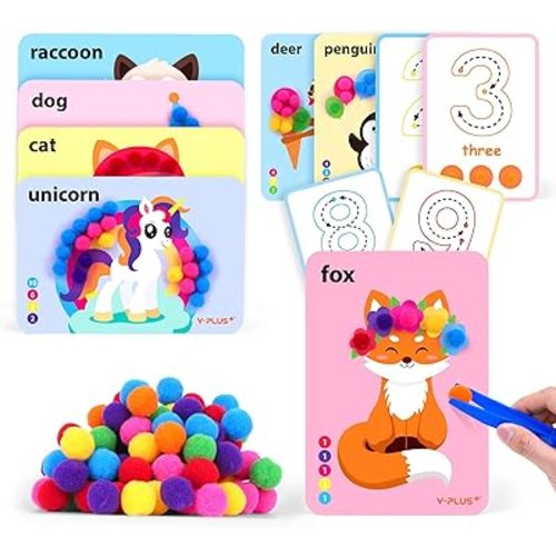 YPLUS Pom Poms Arts and Crafts Kit for Kids, Toddler Creativity Crafts Supplies - Preschool DIY Sensory Montessori Activities - Fine Motor Skills Toys for Kids, Boys and Girls Ages 3-5 4-6 4-8