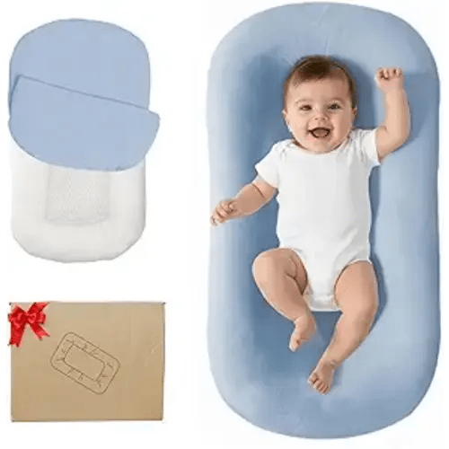 Lucakuins Infant Support Cushion, 0-24 Months Newborn Baby Support Cushion with Cover, Portable Playing Time Mat for Home and Travel, Soft Cotton, Supervised Use, Baby Essentials Gift (Blue)