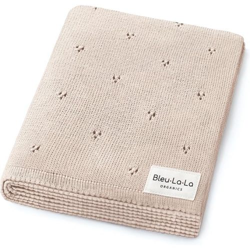 Bleu La La 100% Luxury Organic Cotton Pointelle Knit Baby Quilt Blanket – Refined Lightweight Heirloom Nursery Essential (Pointelle - Oatmeal)
