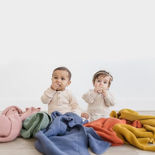 Natemia Knitted Baby Receiving Blanket, Ultra Soft Organic Cotton 30”x 40” Stroller and Nap Time Toddler Blanket - Lily Pad