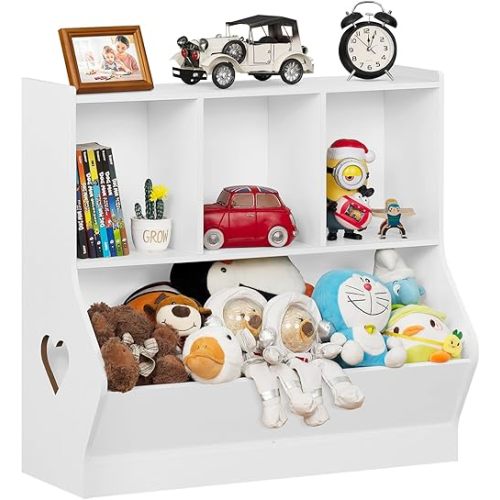 Lerliuo Kids White Toy Storage Organizer, Children Small Bookcase and Bookshelf, Toddler 4 Cubby Toy Storage Cabinet, Toy Shelf for Playroom, Bedroom, Living Room, Nursery, School 29.53'' H