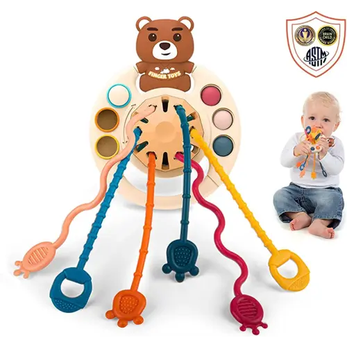 JARFAR Baby Sensory Toys Montessori Pull String Activity Motor Skills for Travel,Infants Toddlers Early Development Toys, Boys Girls Birthday Gift Montessori Toys for 18M+,Bear
