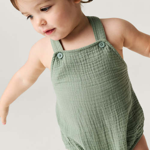 Soft Jade Cotton Crinkle Bubble Romper