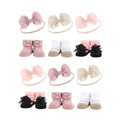 Hudson Baby Infant Girl 12Pc Headband and Socks Giftset, Blush Taupe, One Size