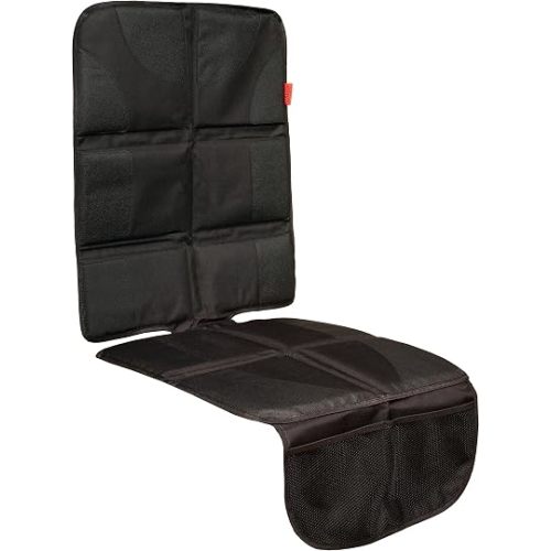 Lusso Gear Car Seat Protector for Baby Car Seat - Thick Padding - Seat Protector Under Baby Car Seat with 2 Mesh Storage Pockets - Black Waterproof Baby Car Seat Protector - Non-Slip Padded Backing
