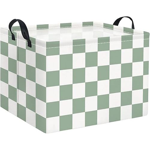 HIYAGON Rectangular Kids Basket Baby Girl Basket Fabric Storage Bin Organizer Box Room Decor(Green Checkered)