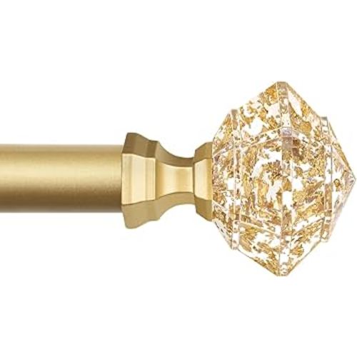 TONIAL Curtain Rod 32 to 58 Inch(2.6 to 4.8 ft), Splicing Adjustable 3/4 Single Rods for Windows 20 to 53 Inch(1.7 to 4.4 ft) Decorative Drapery Rod with Translucent Diamond Finial, Gold