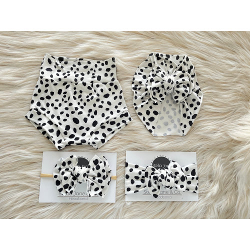 Baby Shorties Set: White and Black Dots, Turban or Headband