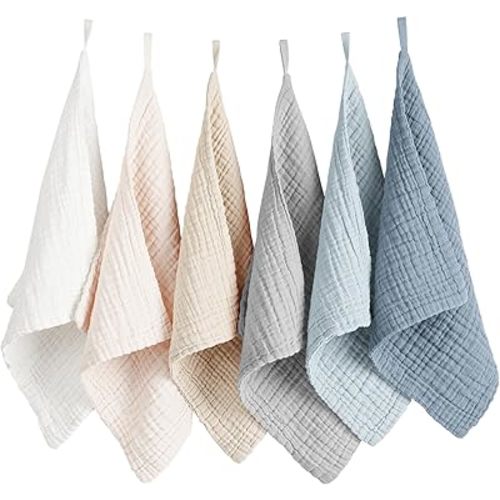 Konssy 6 Pack Face Cloths for Sensitive Skin, Soft Wash Cloth for Washing Face, Cotton Face Towels Women Facial Makeup Remover Reusable Absorbent Washcloths （11 x 11 Inch）