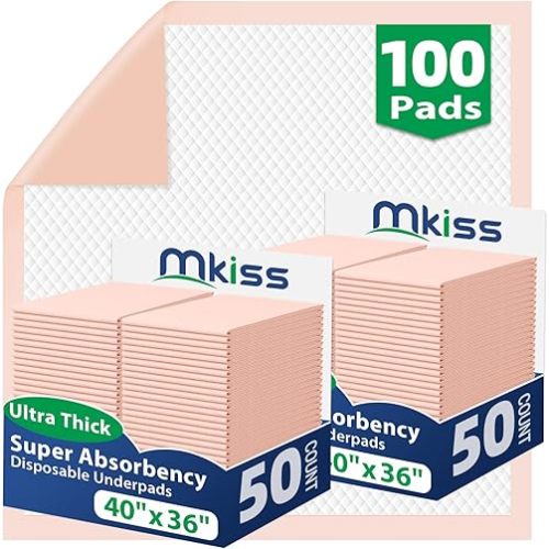 MKISS Extra Large Bed Pads 40" x 36"(100 Count), Disposable Super Absorbent Heavy Duty Incontinence Underpads, Thicken Chucks Pads for Adults, Children, Babies, Elderly and Pets