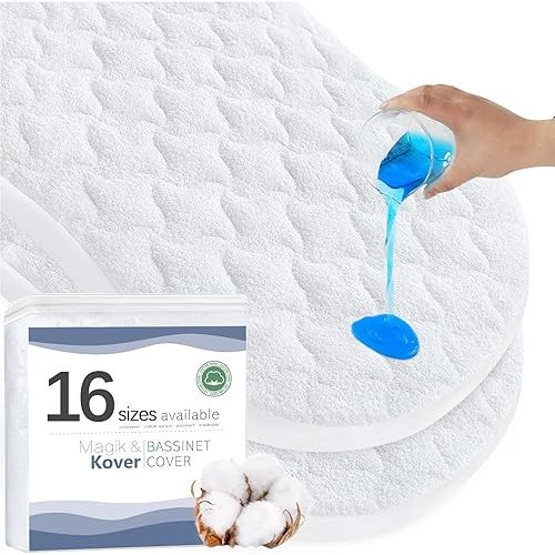 Bassinet Mattress Pad Cover 30" x 18" - Fits for Halo BassiNest Swivel, Glide, Flex, Luxe & Premiere Series Sleeper, Waterproof Quilted Bassinet Mattress Protector 2 Pack, Cotton Terry Surface