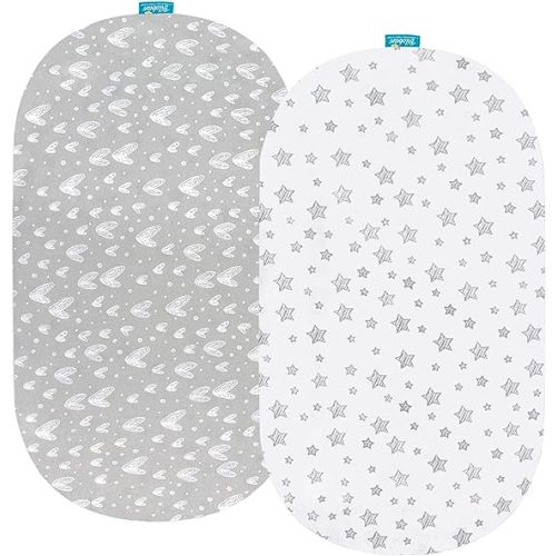 Bassinet Fitted Sheets Compatible with Graco Pack ‘n-Play Day2Dream Bassinet-2 Pack, 100% Jersey Knit Cotton