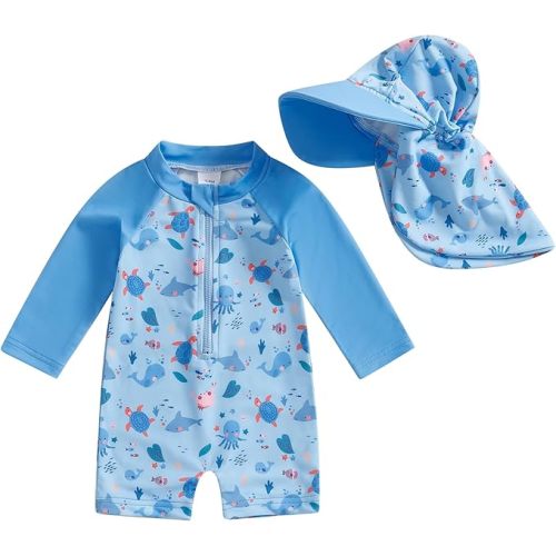 Hnyenmcko Baby/Toddler Boy Rash Guard Swimsuit Long Sleeve One Piece Zipper Swimwear Sunsuit Infant Bathing Suit Beachwear