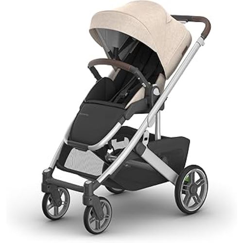 UPPAbaby Cruz V3 Stroller - from Birth + Car Seat Compatible - Full-Size, Reversible Seat - Infant Insert, Bug and Rain Shields Included - Declan (Oat Mélange/Silver Frame/Chestnut Leather)
