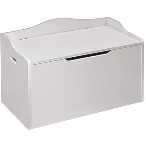 Badger Basket Bench-Top Wooden Toy Box - Kids Storage Chest and Bench Combo with Dual Safety Hinges, Side Handles, Front Slot - Organizer for Toys and Essentials - White
