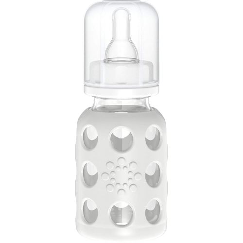 Lifefactory 4-Ounce BPA-Free Glass Baby Bottle with Stage 1 Nipple and Protective Silicone Sleeve, Stone Gray