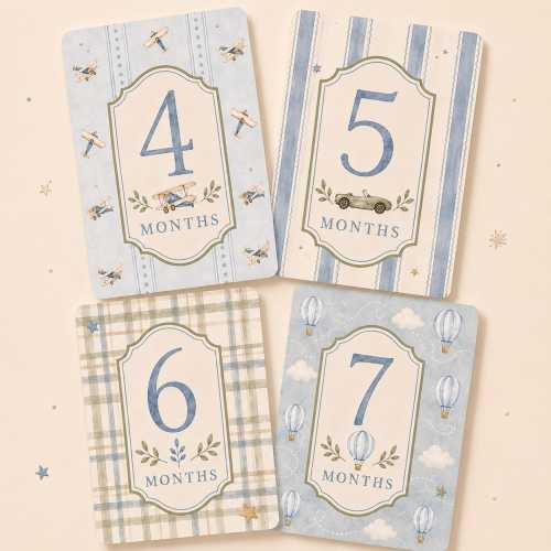 Baby Milestone Cards Boy | Vintage Monthly Photo Props, Blue Nursery Keepsakes