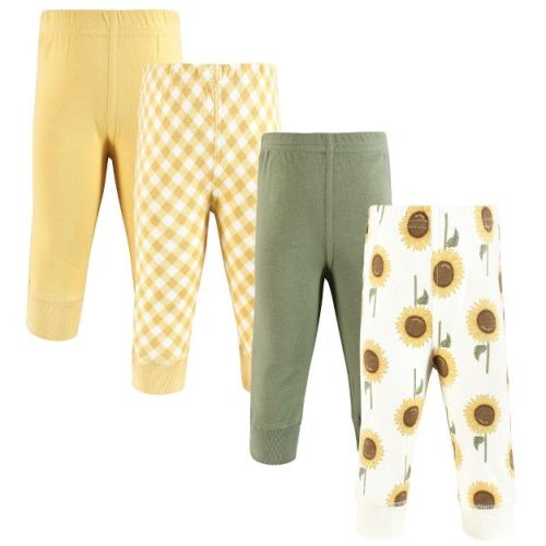 Hudson Baby Infant Girls Cotton Pants and Leggings 4-Pack, Sunshine Sunflower, 6-9 Months