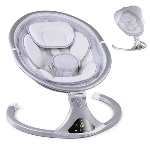LAREX Baby Swing to Toddler Electric Infant Swing Portable for Newborn Boy Girl, 5 Sway Speeds with Remote Control, 12 Preset Melodies and Bluetooth, 0-6 Months Max 20 Lbs (Gray)