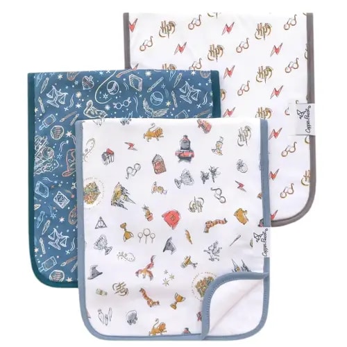 Copper Pearl Premium Baby Burp Cloths - 3-Pack Large Cotton Burp Cloths, Extra Soft Spit Up Rags with 3 Absorbent Layers, Perfect for Baby Boy and Baby Girl Gifts (21" x 10" Size, Wizarding World Set)