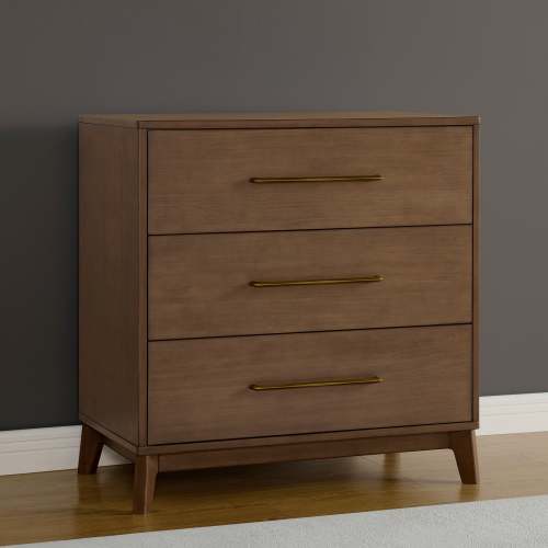 DELTA CHILDREN Spencer 3 Drawer Dresser With Changing Top and Interlocking Drawers - Teak Brown